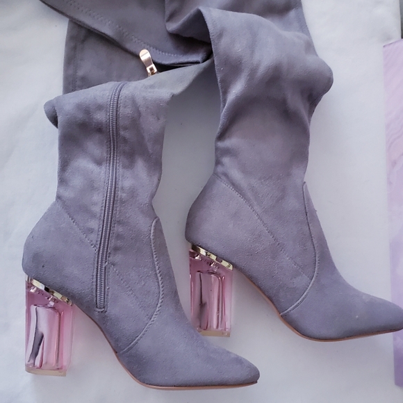 CAPE ROBBIN Grey Neptune Thigh High Pink Clear High Heel Boots - Picture 3 of 10